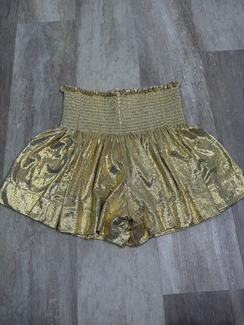 Queen of Sparkles Gold Metallic Shorts Size Medium